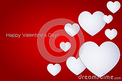 Happy Valentine`s Day! Beautiful Heart! Abstract paper art 3D Hearts on red gradient background. Valentines Day card. Cartoon Illustration